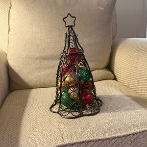 Festive Wire Christmas Tree with Ornaments inside.
